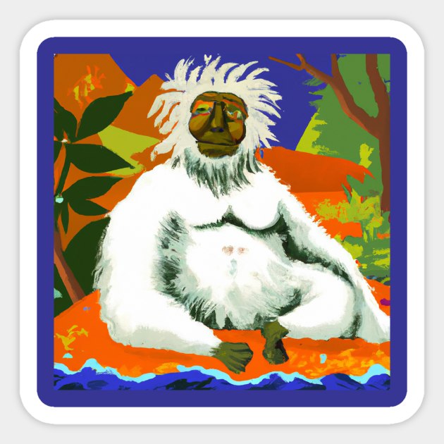 Meditating Yeti in the style of Paul Gauguin Sticker by Star Scrunch